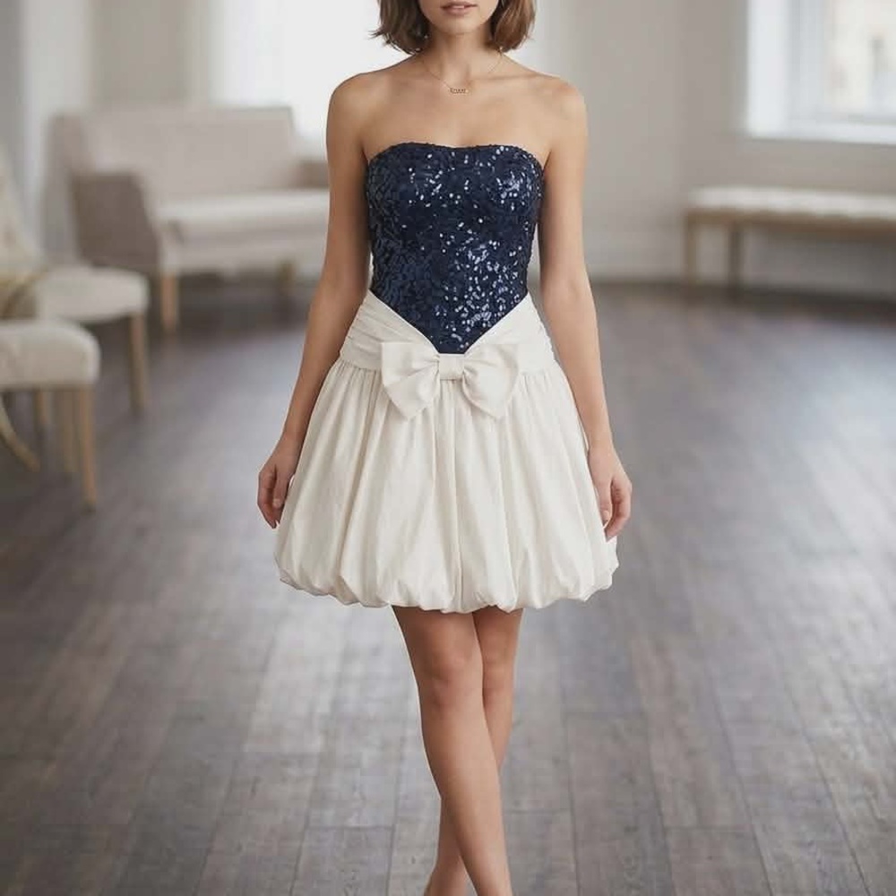 Scarlett Strapless Navy and White Dress